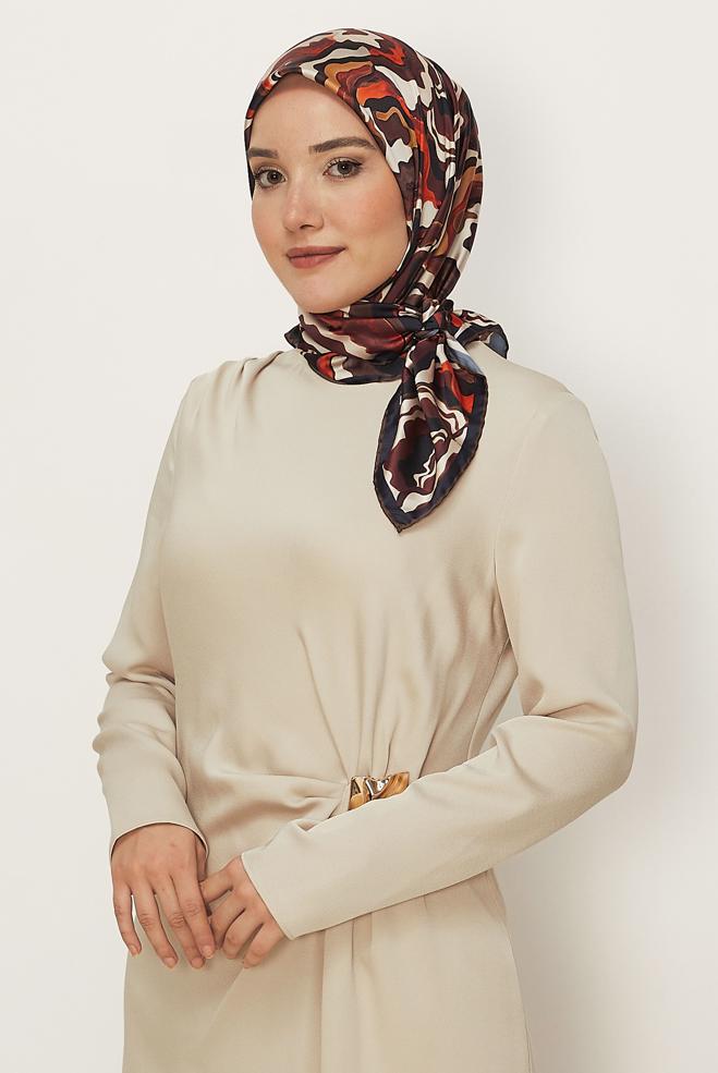 Vêtements hijab BEIGE ALVINA ÉCHARPE À MOTIF 8614 - ALVİNA