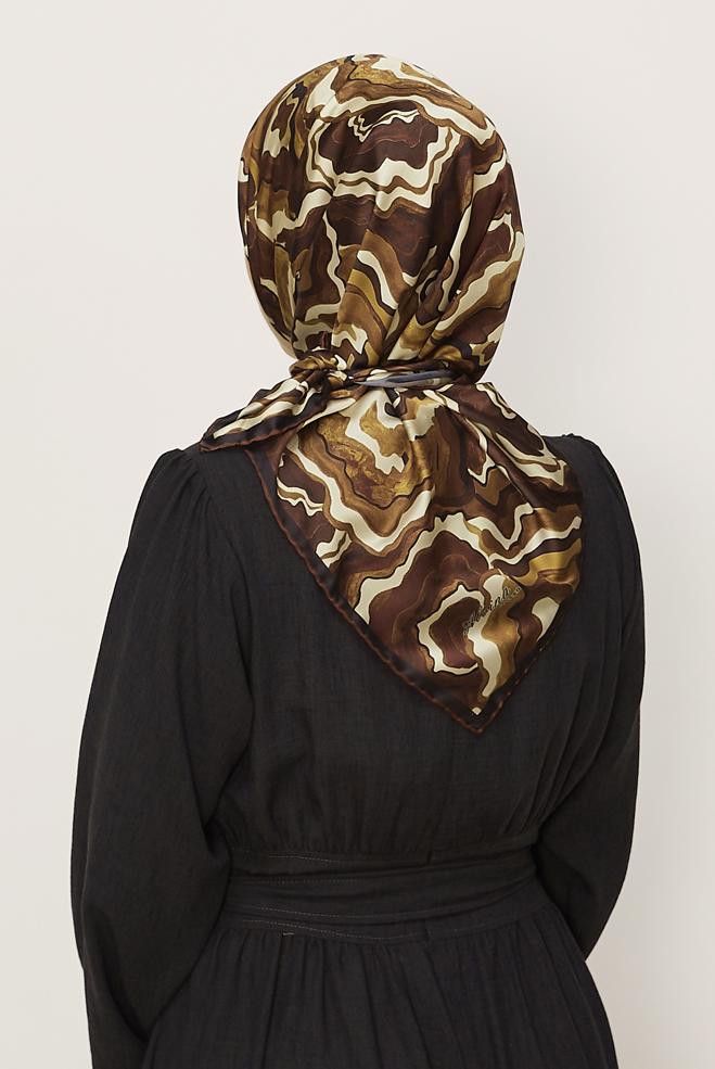 Vêtements hijab BRUN ALVINA ÉCHARPE À MOTIF 8614 - ALVİNA