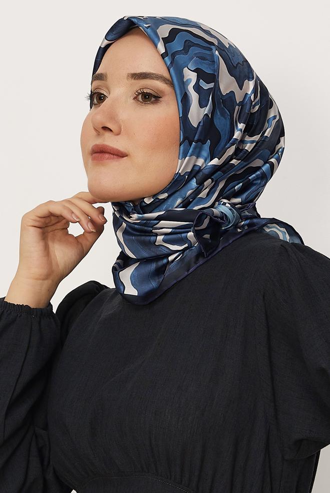 Hijab clothing NAVY BLUE ALVINA PATTERNED SCARF 8614 - ALVİNA