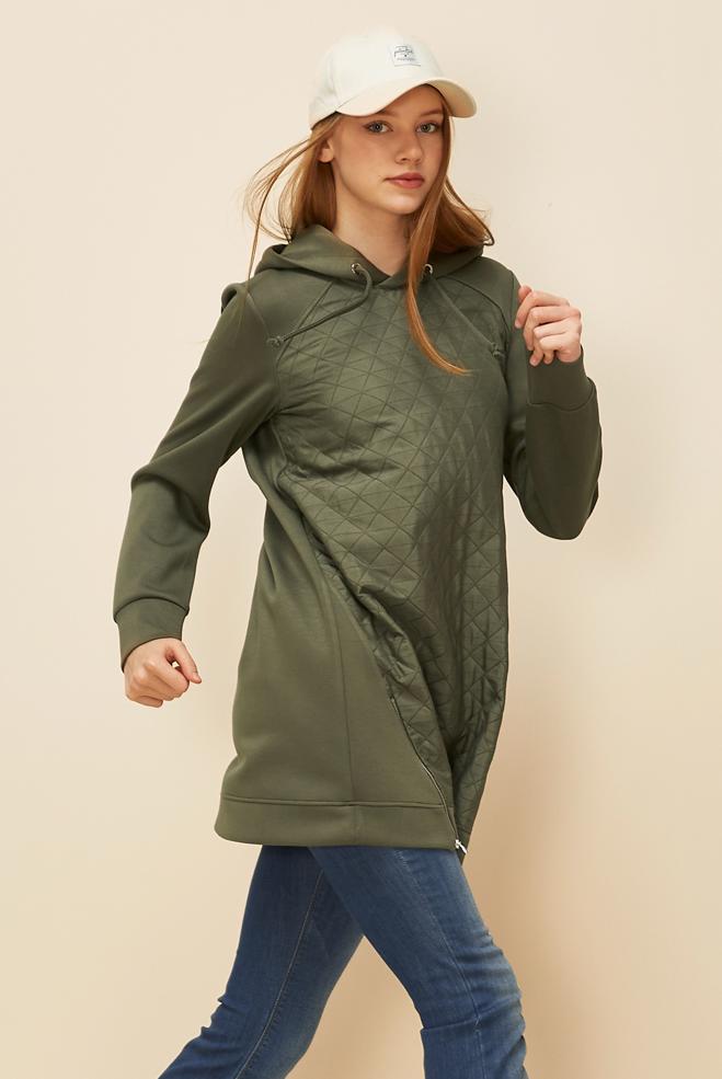 Vêtements hijab KAKI TUNIQUE DE SURVÊTEMENT À CAPUCHE 45181 - ALVİNA