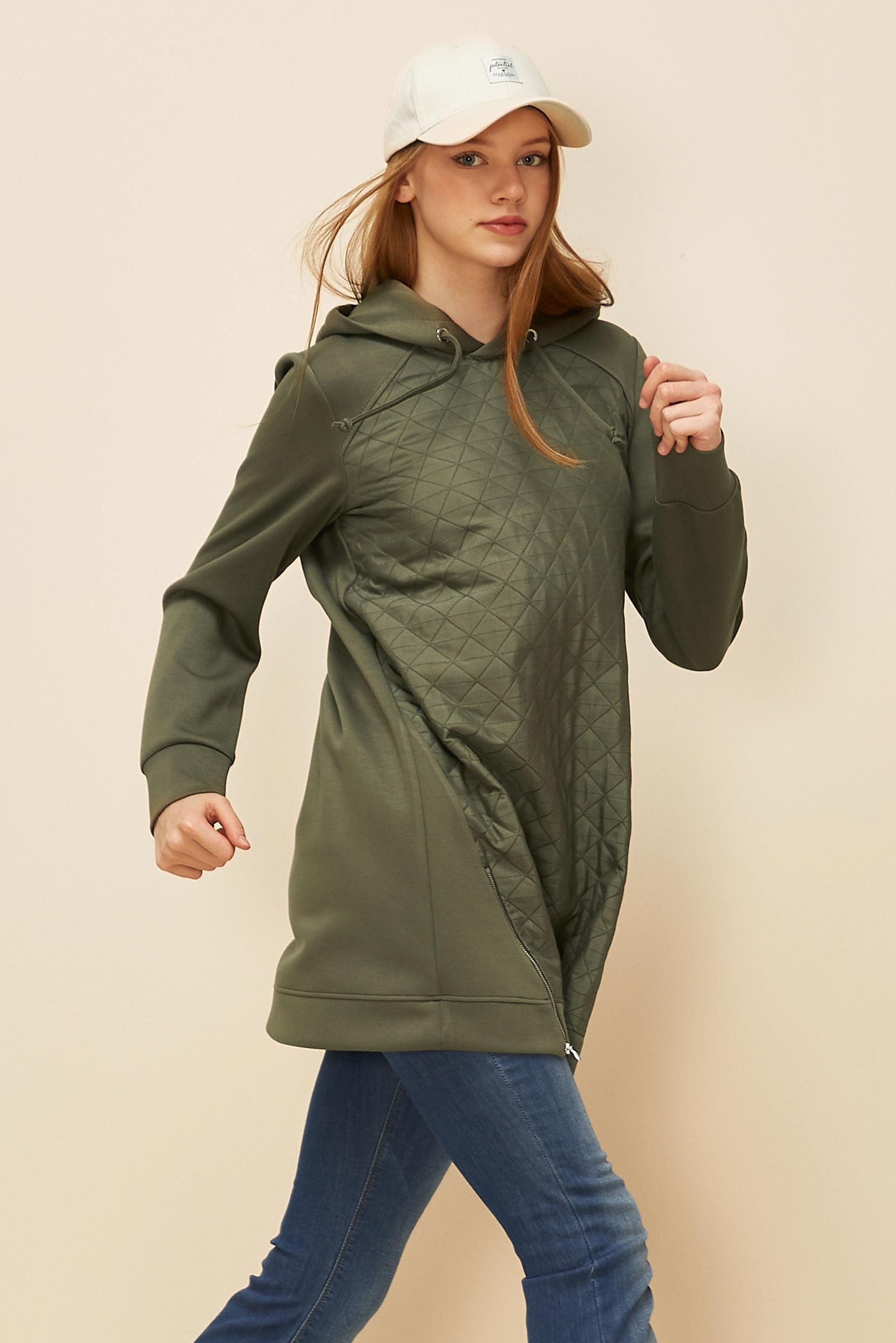 Vêtements hijab KAKI TUNIQUE DE SURVÊTEMENT À CAPUCHE 45181