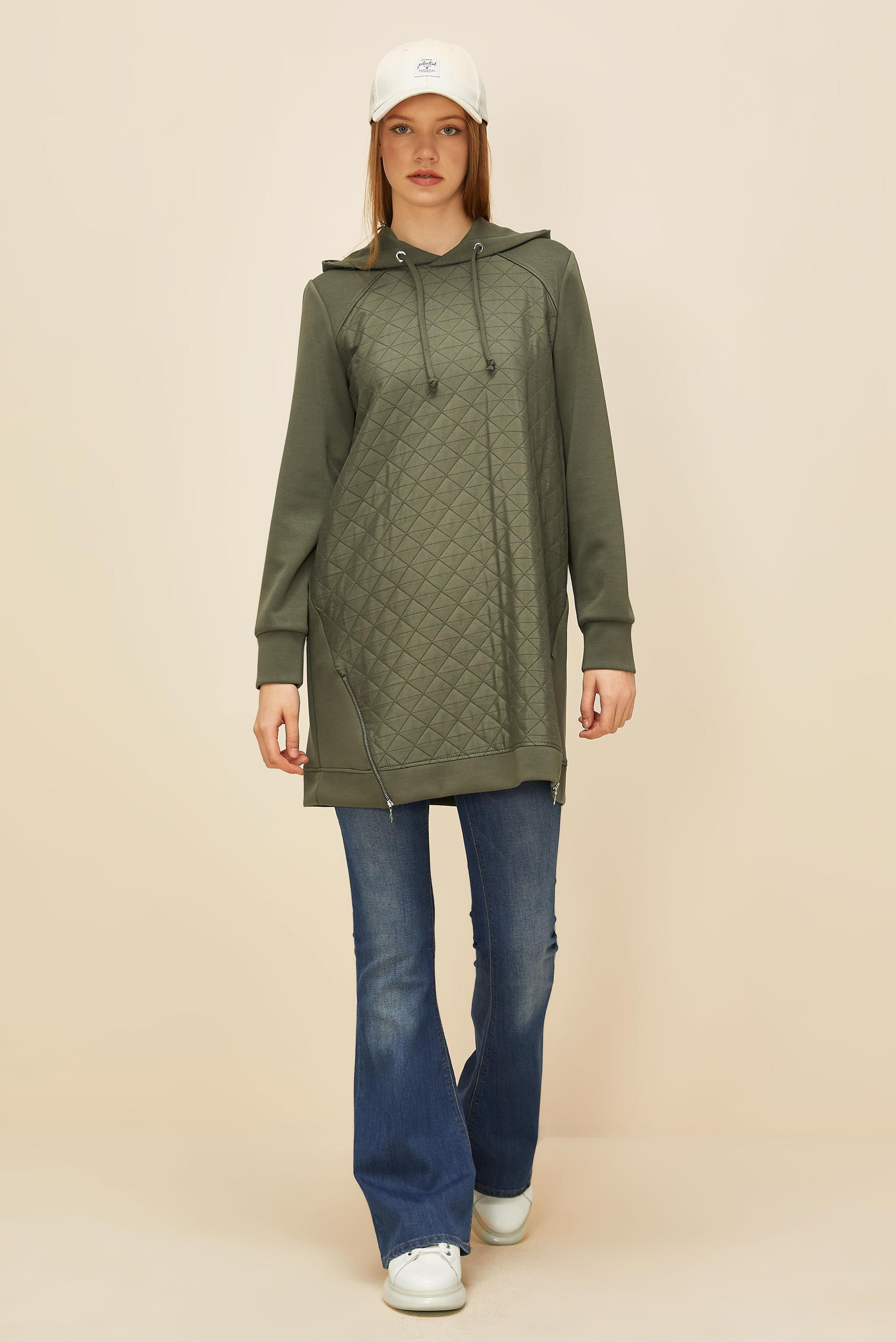 Vêtements hijab KAKI TUNIQUE DE SURVÊTEMENT À CAPUCHE 45181