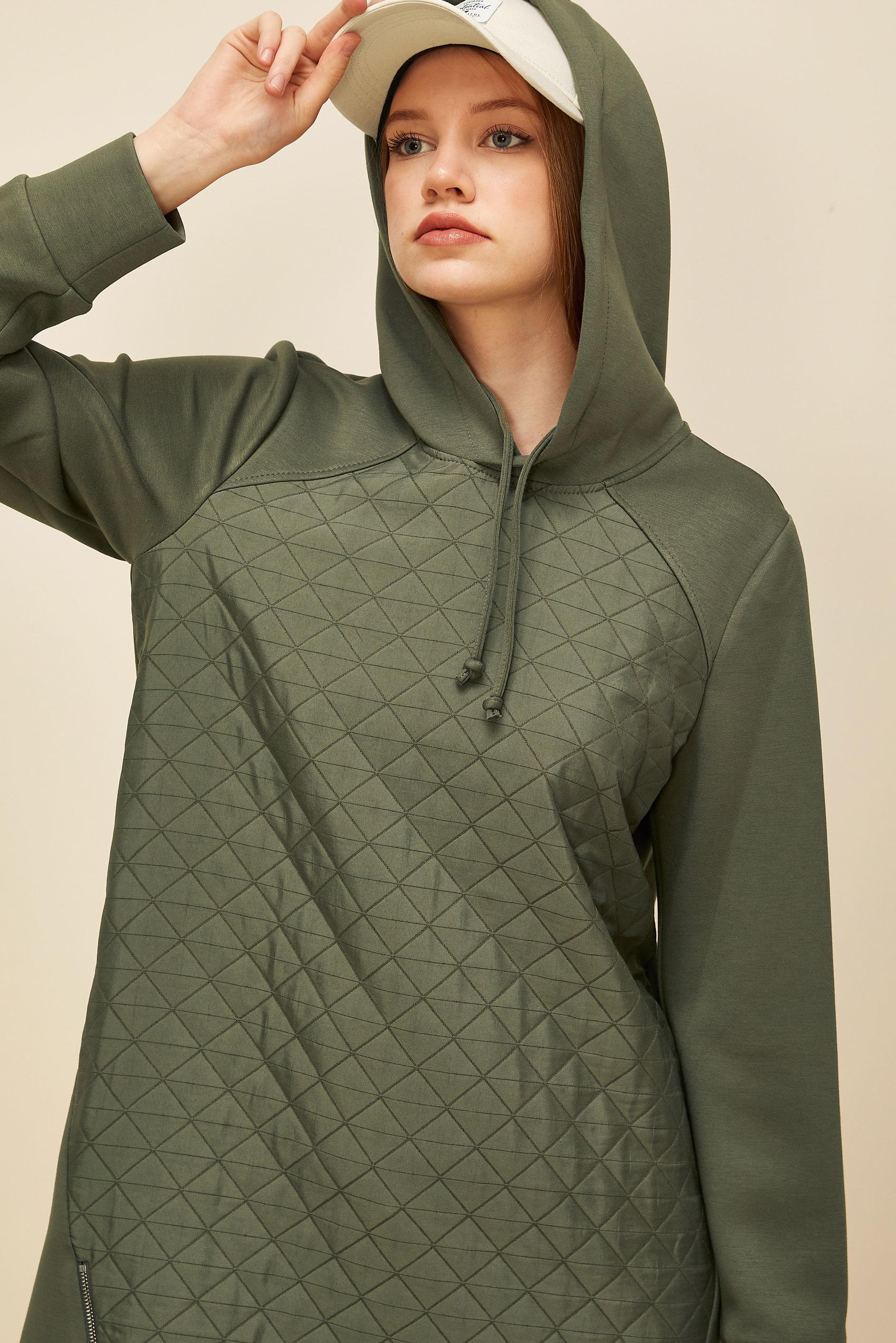 Vêtements hijab KAKI TUNIQUE DE SURVÊTEMENT À CAPUCHE 45181