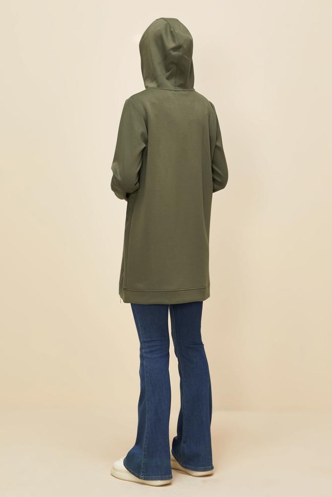 Vêtements hijab KAKI TUNIQUE DE SURVÊTEMENT À CAPUCHE 45181 - ALVİNA