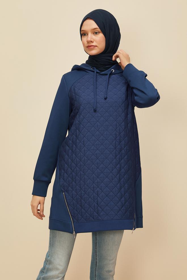 Vêtements hijab BLEU MARINE TUNIQUE DE SURVÊTEMENT À CAPUCHE 45181 - ALVİNA