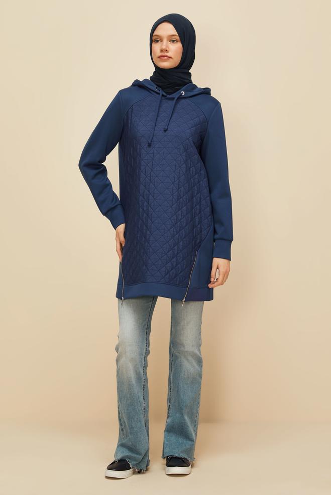 Vêtements hijab BLEU MARINE TUNIQUE DE SURVÊTEMENT À CAPUCHE 45181 - ALVİNA