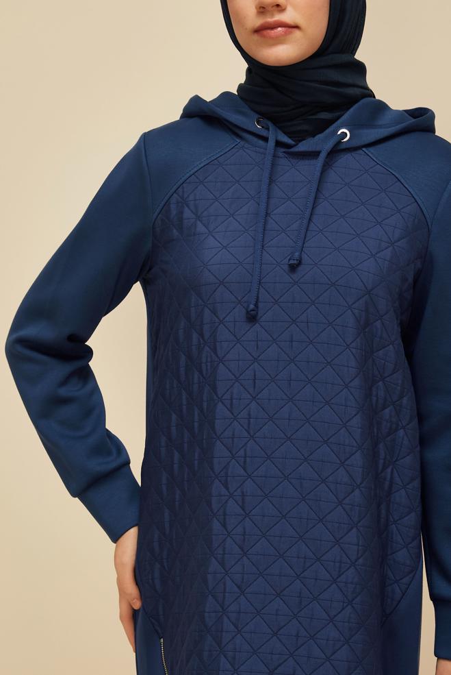 Vêtements hijab BLEU MARINE TUNIQUE DE SURVÊTEMENT À CAPUCHE 45181 - ALVİNA