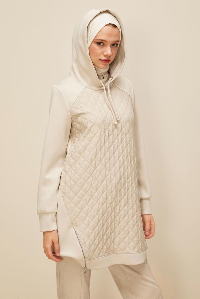 Vêtements hijab ÉCRUE TUNIQUE DE SURVÊTEMENT À CAPUCHE 45181 - ALVİNA