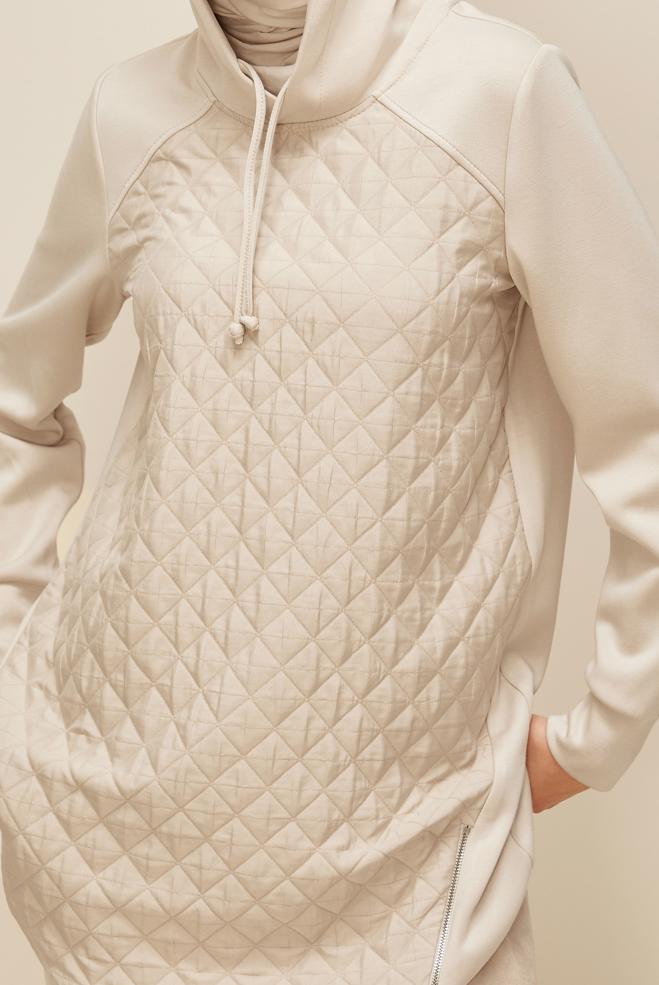 Vêtements hijab ÉCRUE TUNIQUE DE SURVÊTEMENT À CAPUCHE 45181 - ALVİNA