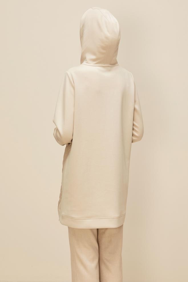 Vêtements hijab ÉCRUE TUNIQUE DE SURVÊTEMENT À CAPUCHE 45181 - ALVİNA
