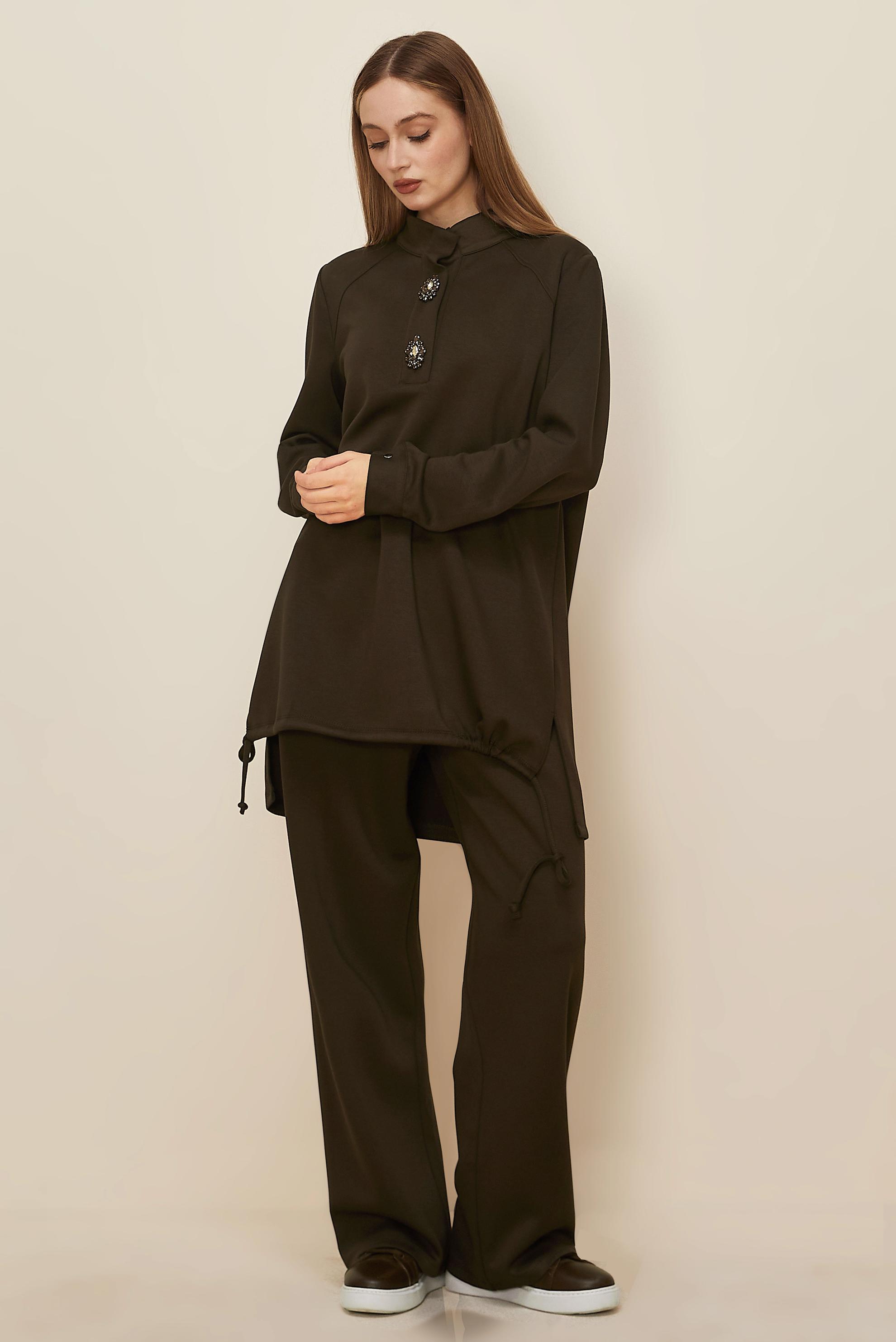 Tesettür giyim KAHVE PANTOLONLU EŞOFMAN TAKIMI 45205