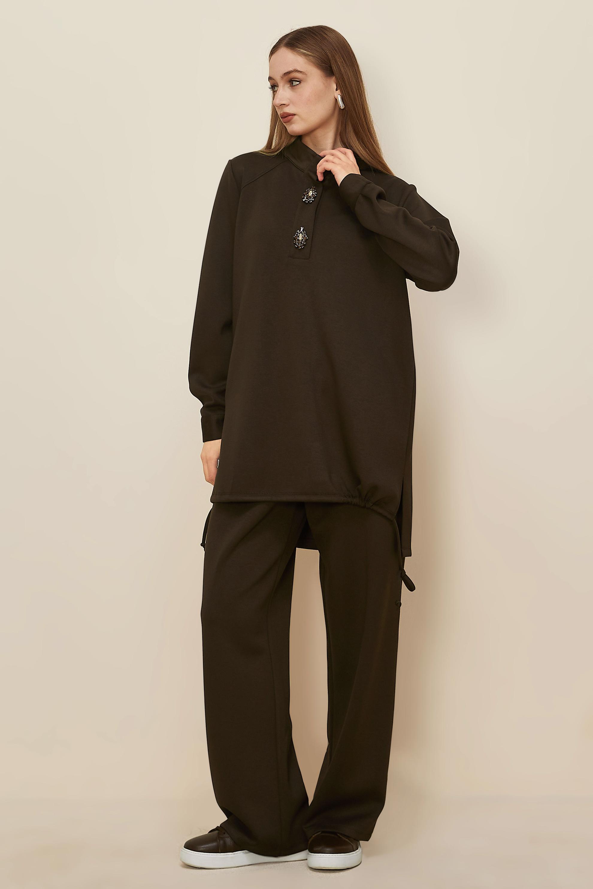 Tesettür giyim KAHVE PANTOLONLU EŞOFMAN TAKIMI 45205