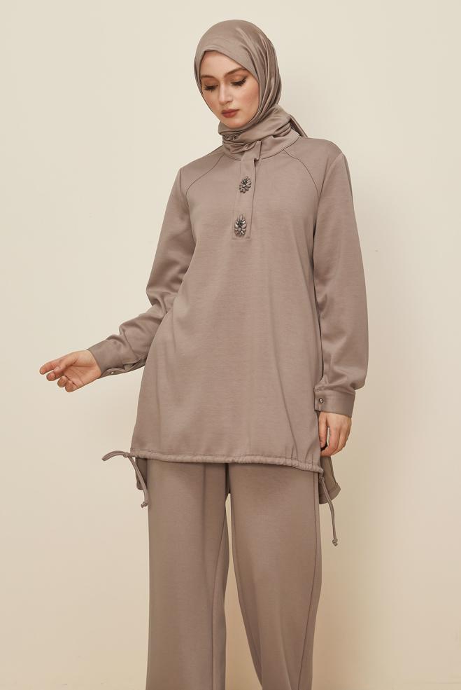 Tesettür giyim VİZON PANTOLONLU EŞOFMAN TAKIMI 45205 - ALVİNA
