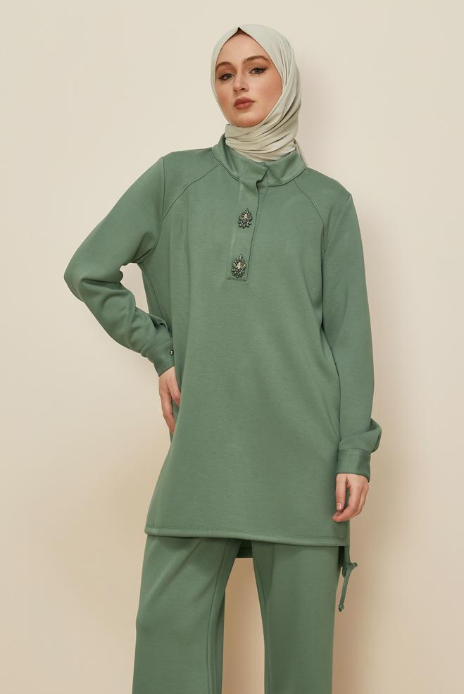 Tesettür giyim YEŞİL PANTOLONLU EŞOFMAN TAKIMI 45205 - ALVİNA