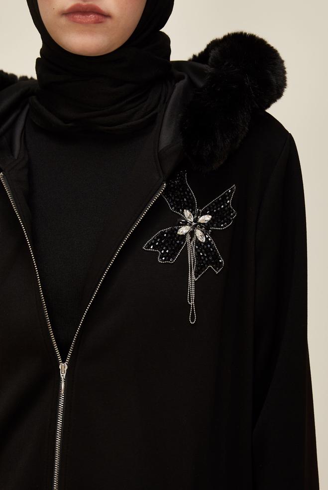 Vêtements hijab NOIR ENSEMBLE DE SURVÊTEMENT DÉTAILLÉ EN FOURRURE 45207 - ALVİNA