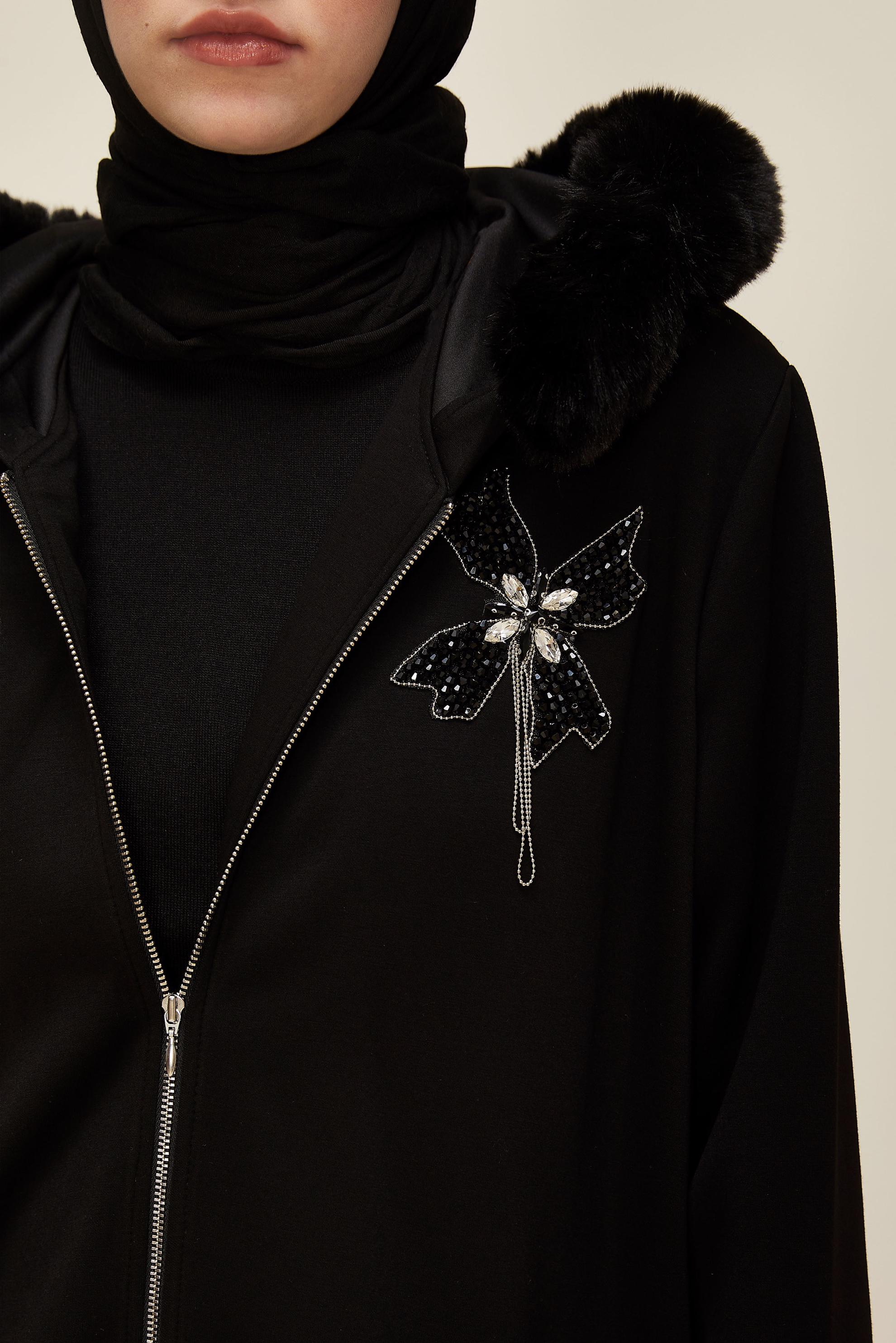 Hijab clothing BLACK FUR DETAILED TRACKSUIT SET 45207