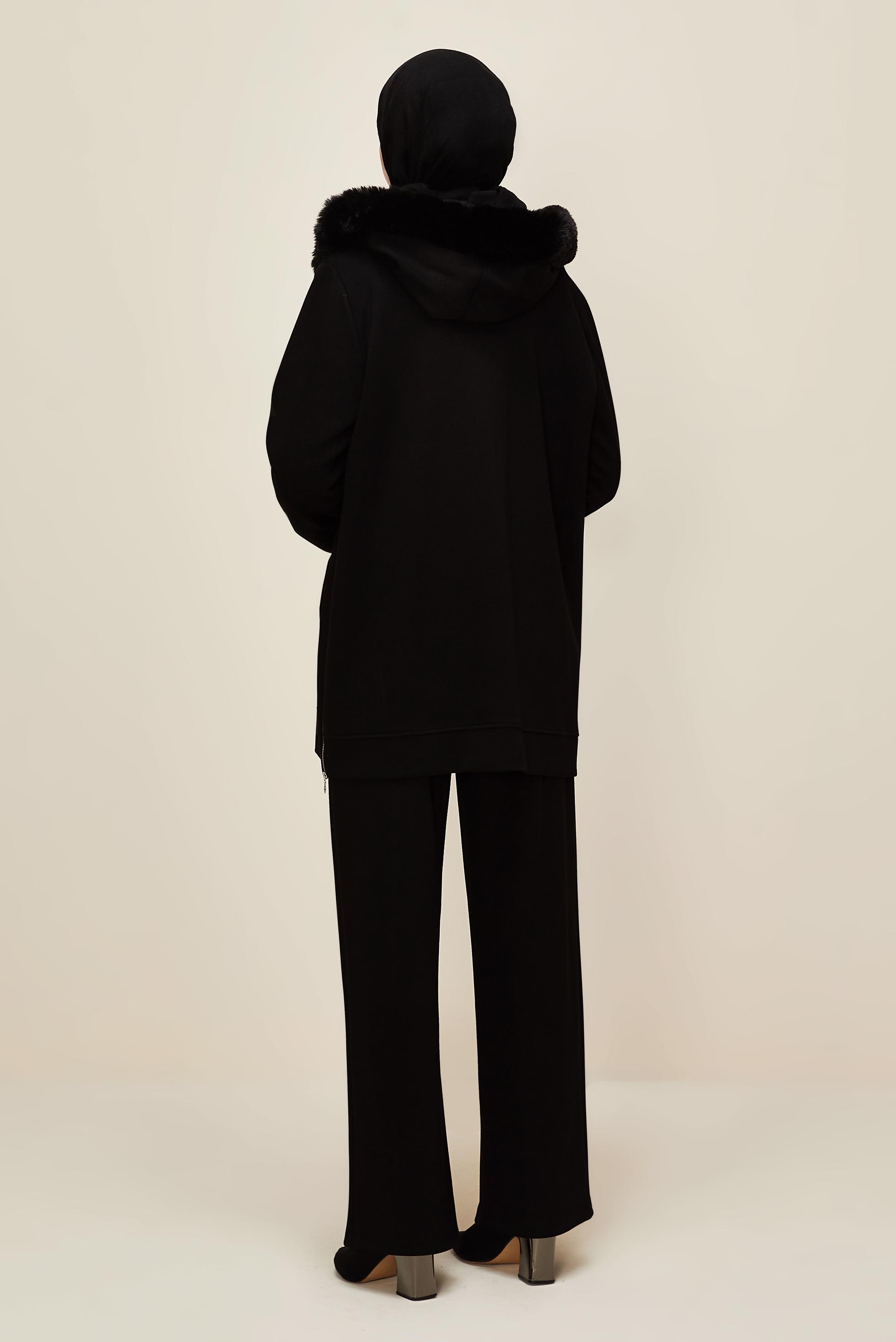 Hijab clothing BLACK FUR DETAILED TRACKSUIT SET 45207