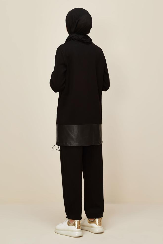 Vêtements hijab NOIR ENSEMBLE DE SURVÊTEMENT AVEC PANTALON 45288 - ALVİNA