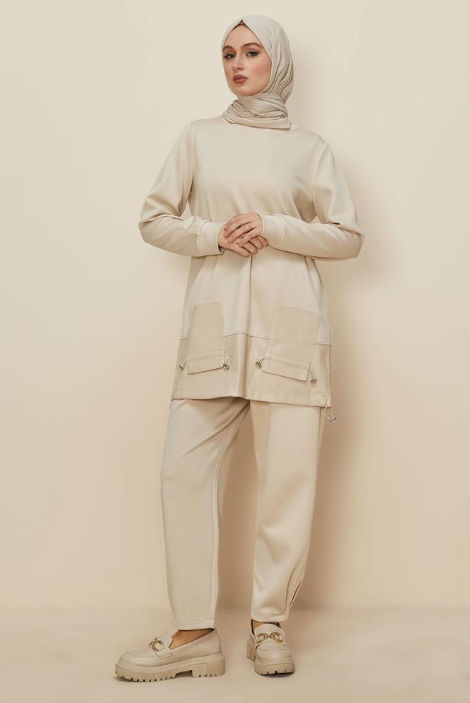 Hijab clothing BEIGE 45288 8525 2 Lİ PANT.EŞOF.TK.38-44 TEK 40 - ALVİNA