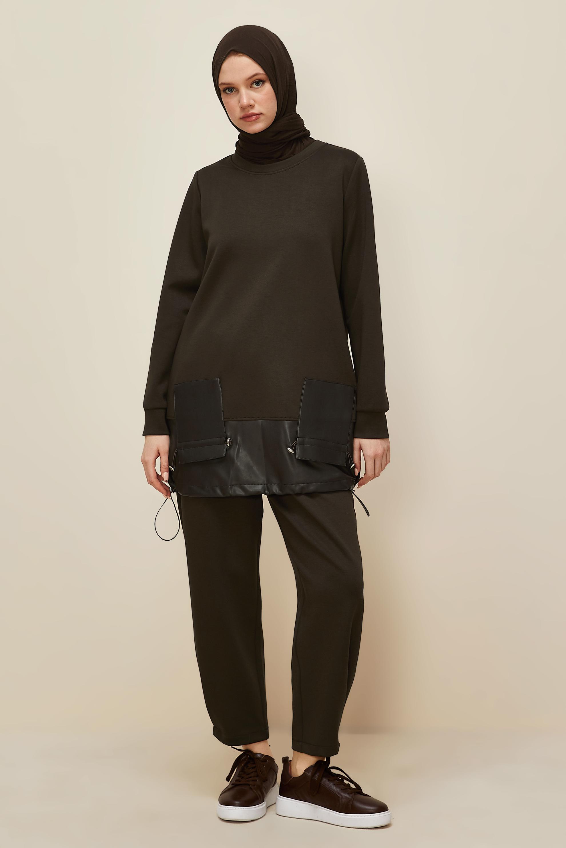 Tesettür giyim KAHVE PANTOLONLU EŞOFMAN TAKIMI 45288