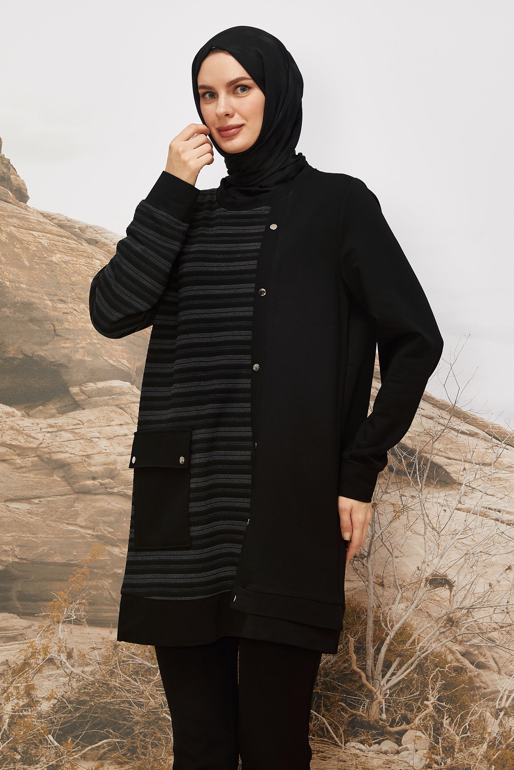 Tesettür giyim SİYAH 45305 MARCA 51010 EŞOFMAN TUNİK 40-46