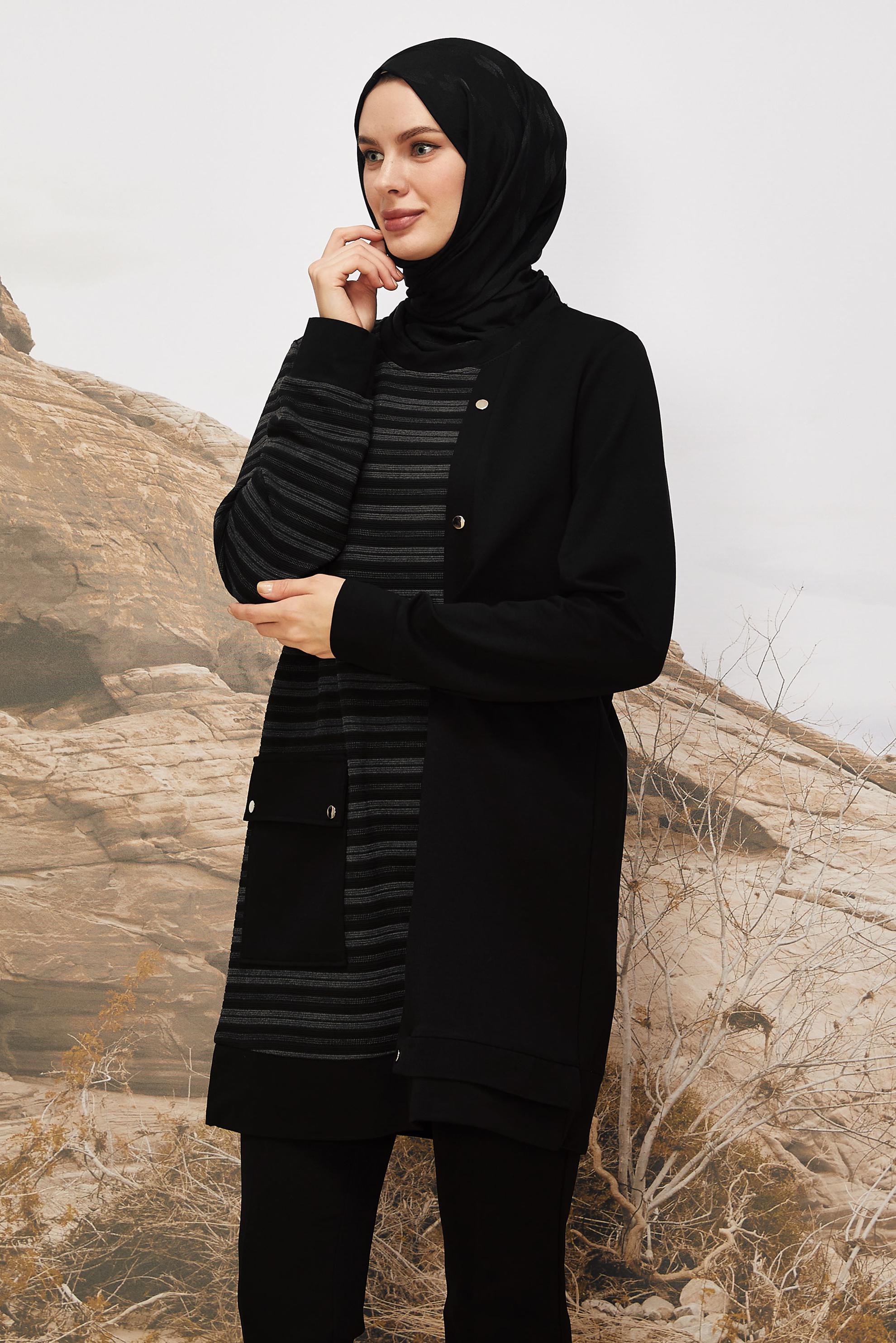 Tesettür giyim SİYAH 45305 MARCA 51010 EŞOFMAN TUNİK 40-46