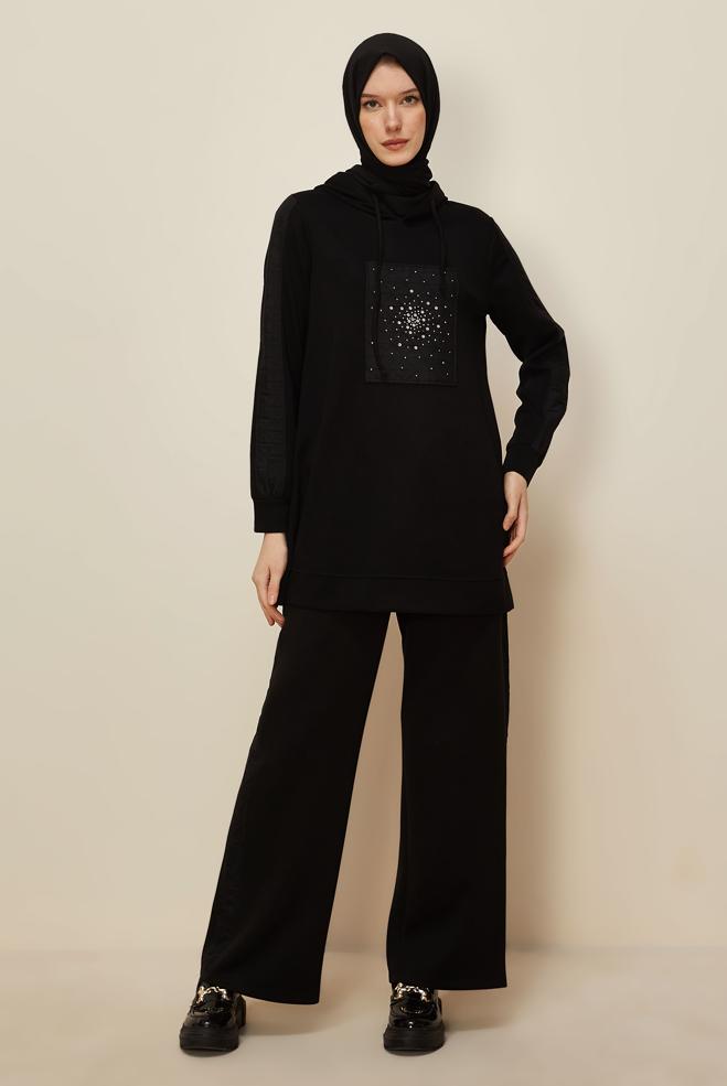 Hijab clothing BLACK TRACKSUIT WITH PANTS 45911 - ALVİNA