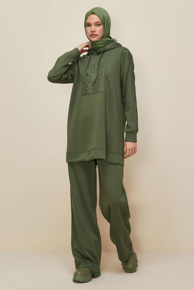 Vêtements hijab KAKI ENSEMBLE DE SURVÊTEMENT AVEC PANTALON 45911 - ALVİNA