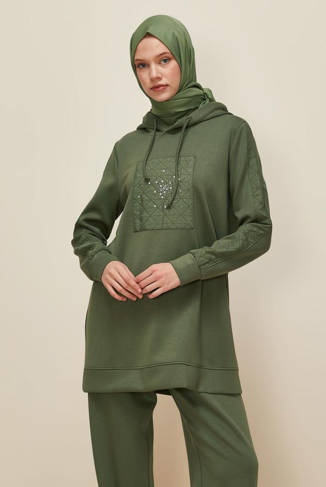 Vêtements hijab KAKI ENSEMBLE DE SURVÊTEMENT AVEC PANTALON 45911 - ALVİNA