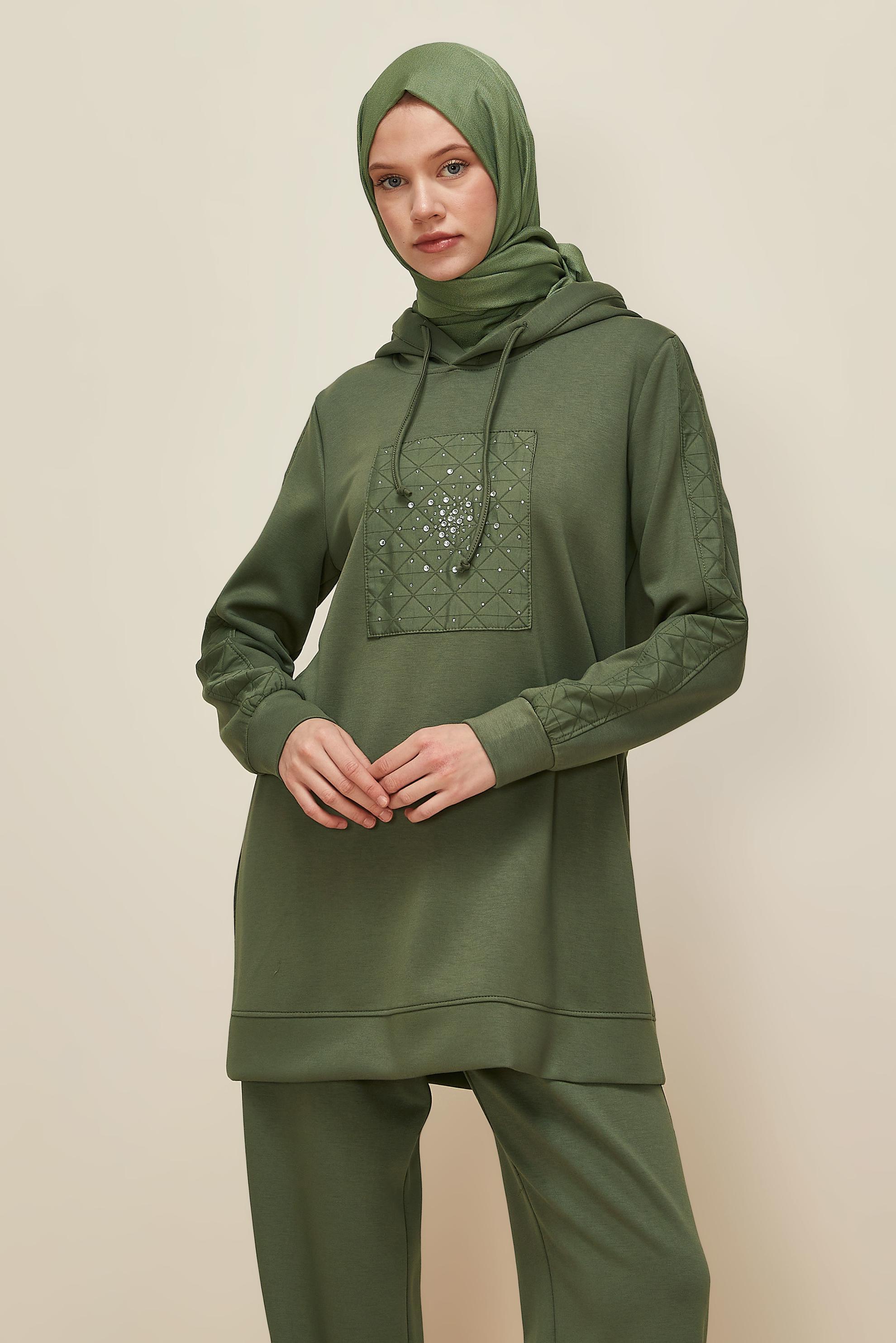 Vêtements hijab KAKI ENSEMBLE DE SURVÊTEMENT AVEC PANTALON 45911