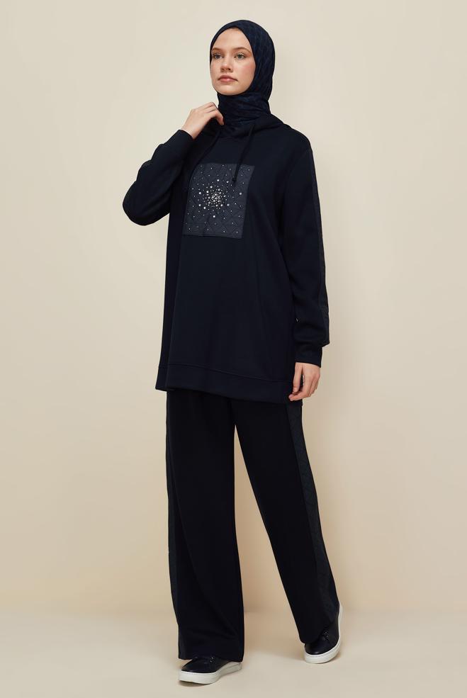 Vêtements hijab BLEU MARINE ENSEMBLE DE SURVÊTEMENT AVEC PANTALON 45911 - ALVİNA