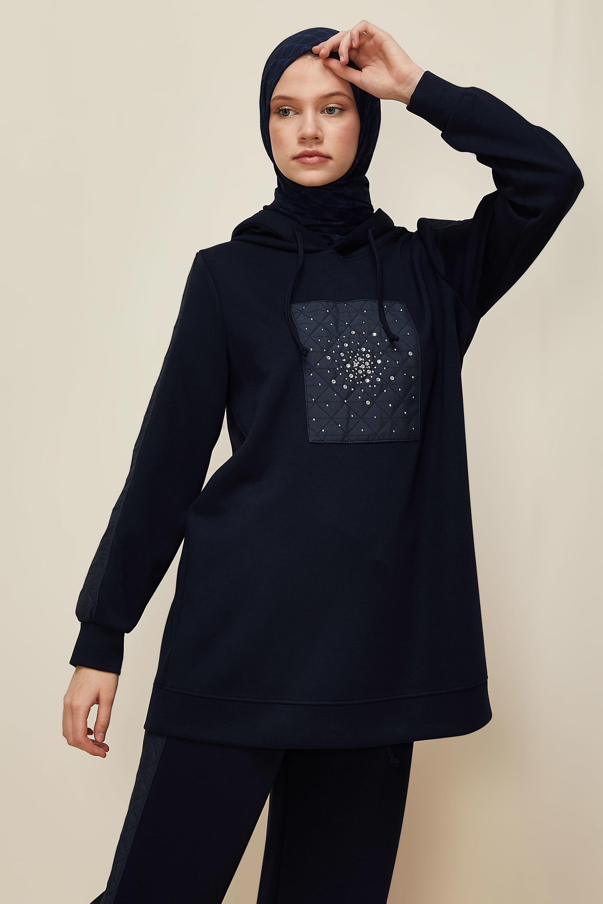 Vêtements hijab BLEU MARINE ENSEMBLE DE SURVÊTEMENT AVEC PANTALON 45911