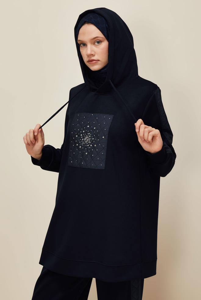 Vêtements hijab BLEU MARINE ENSEMBLE DE SURVÊTEMENT AVEC PANTALON 45911 - ALVİNA