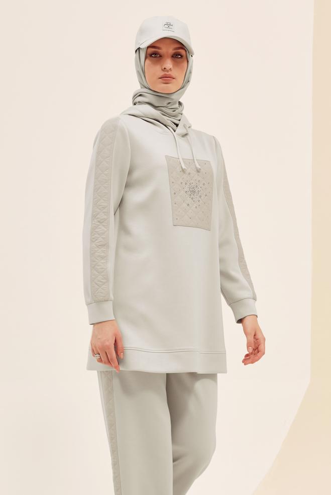 Vêtements hijab BEIGE ENSEMBLE DE SURVÊTEMENT AVEC PANTALON 45911 - ALVİNA