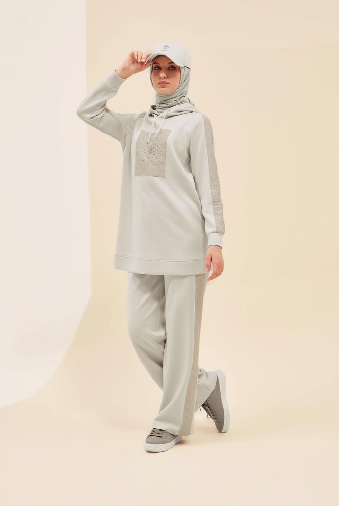 Vêtements hijab BEIGE ENSEMBLE DE SURVÊTEMENT AVEC PANTALON 45911 - ALVİNA