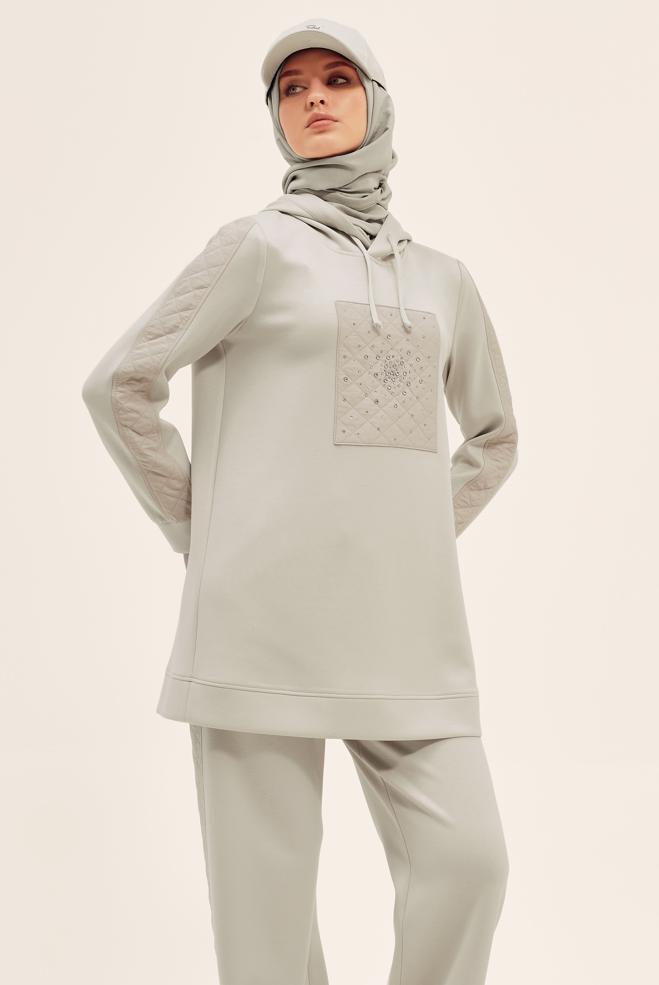 Vêtements hijab BEIGE ENSEMBLE DE SURVÊTEMENT AVEC PANTALON 45911 - ALVİNA