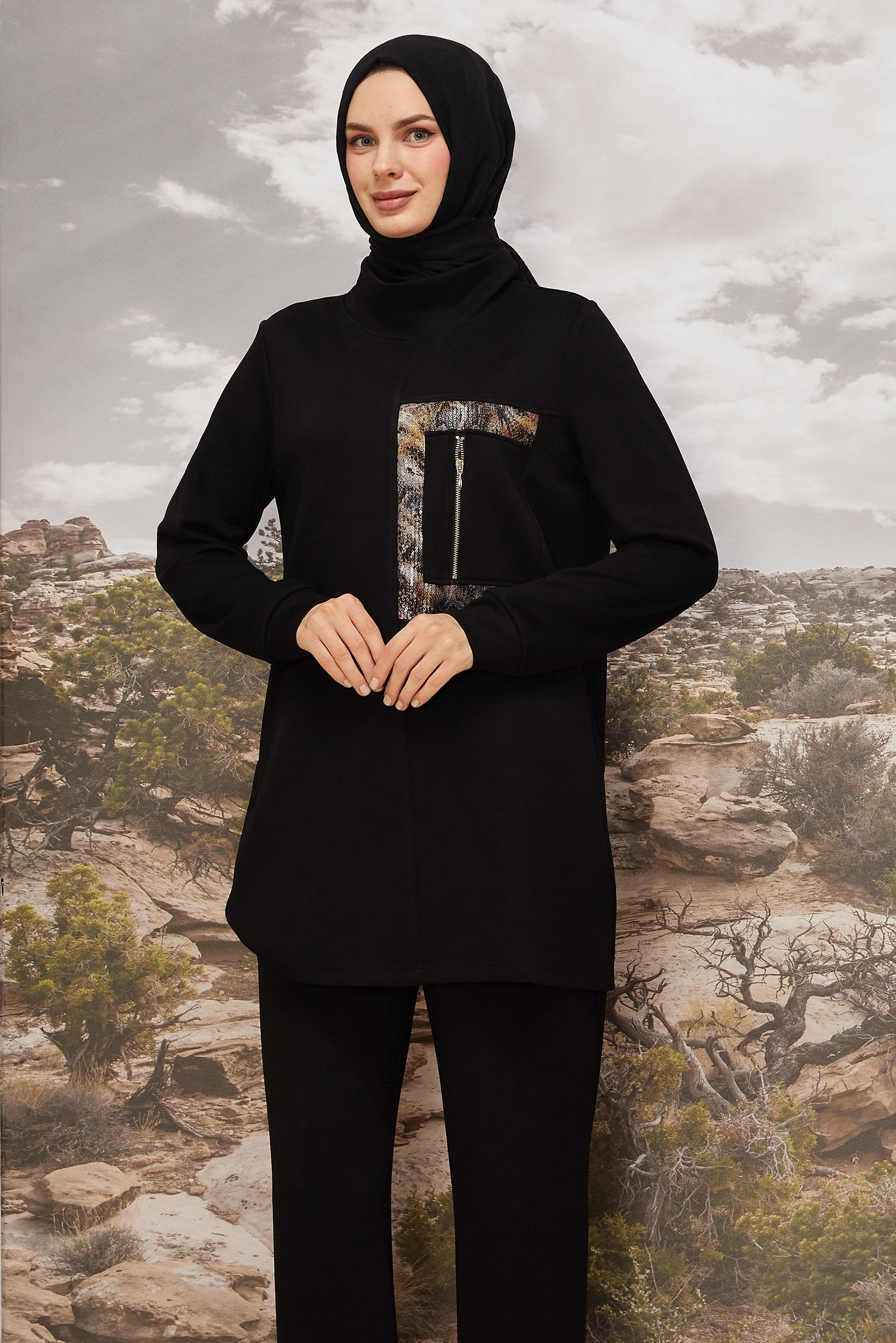 Tesettür giyim SİYAH PUL DETAYLI EŞOFMAN TAKIMI 45912