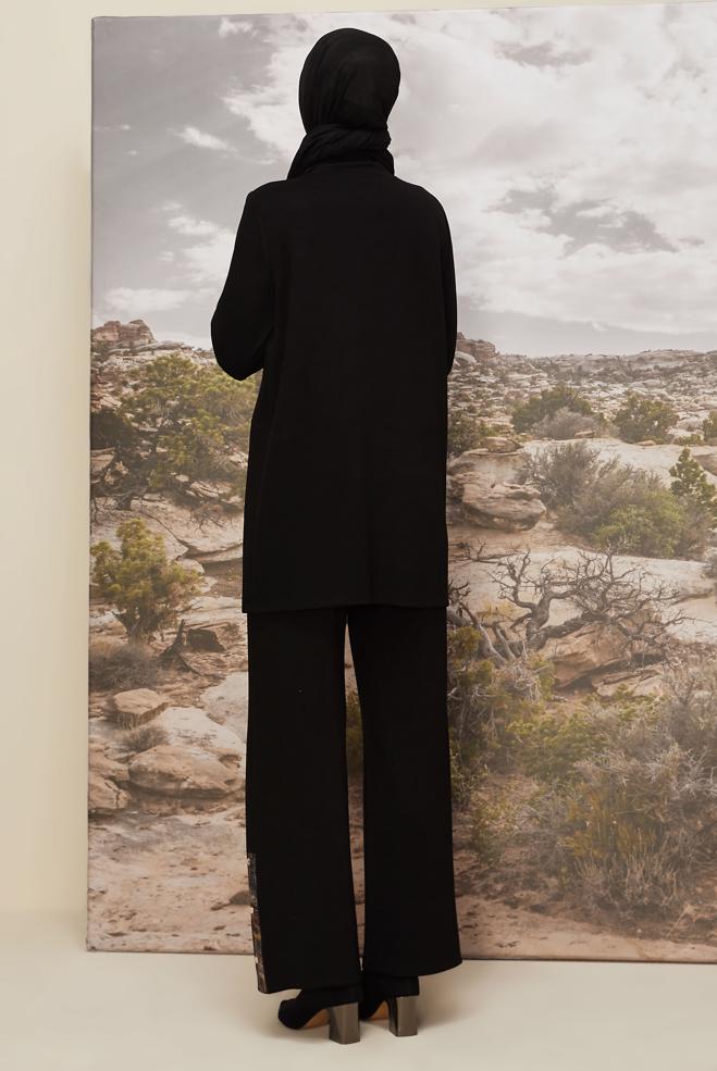 Vêtements hijab NOIR ENSEMBLE DE SURVÊTEMENT DÉTAILLÉ À PAILLETTES 45912 - ALVİNA