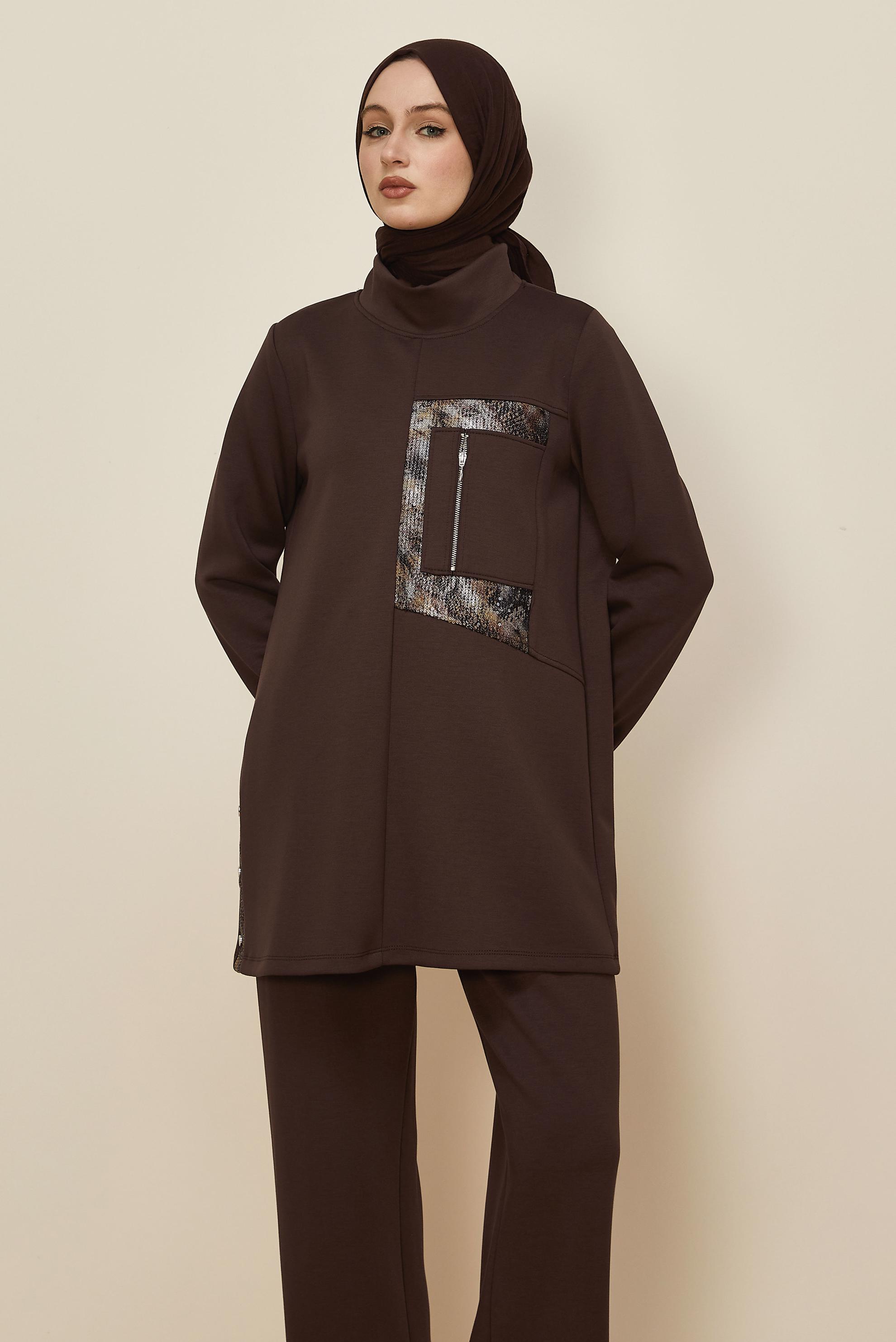 Hijab clothing BROWN SEQUIN DETAILED TRACKSUIT 45912