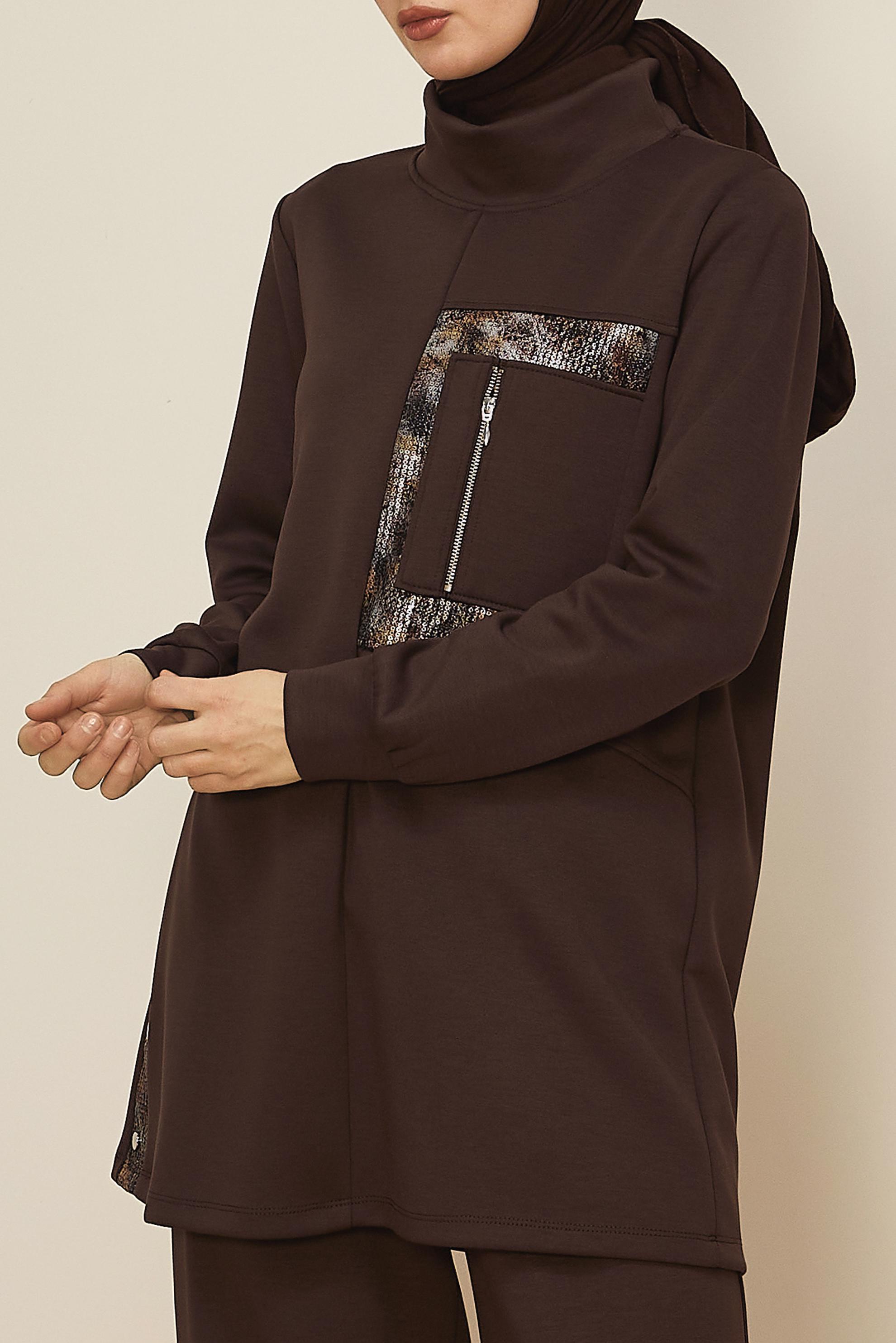 Hijab clothing BROWN SEQUIN DETAILED TRACKSUIT 45912