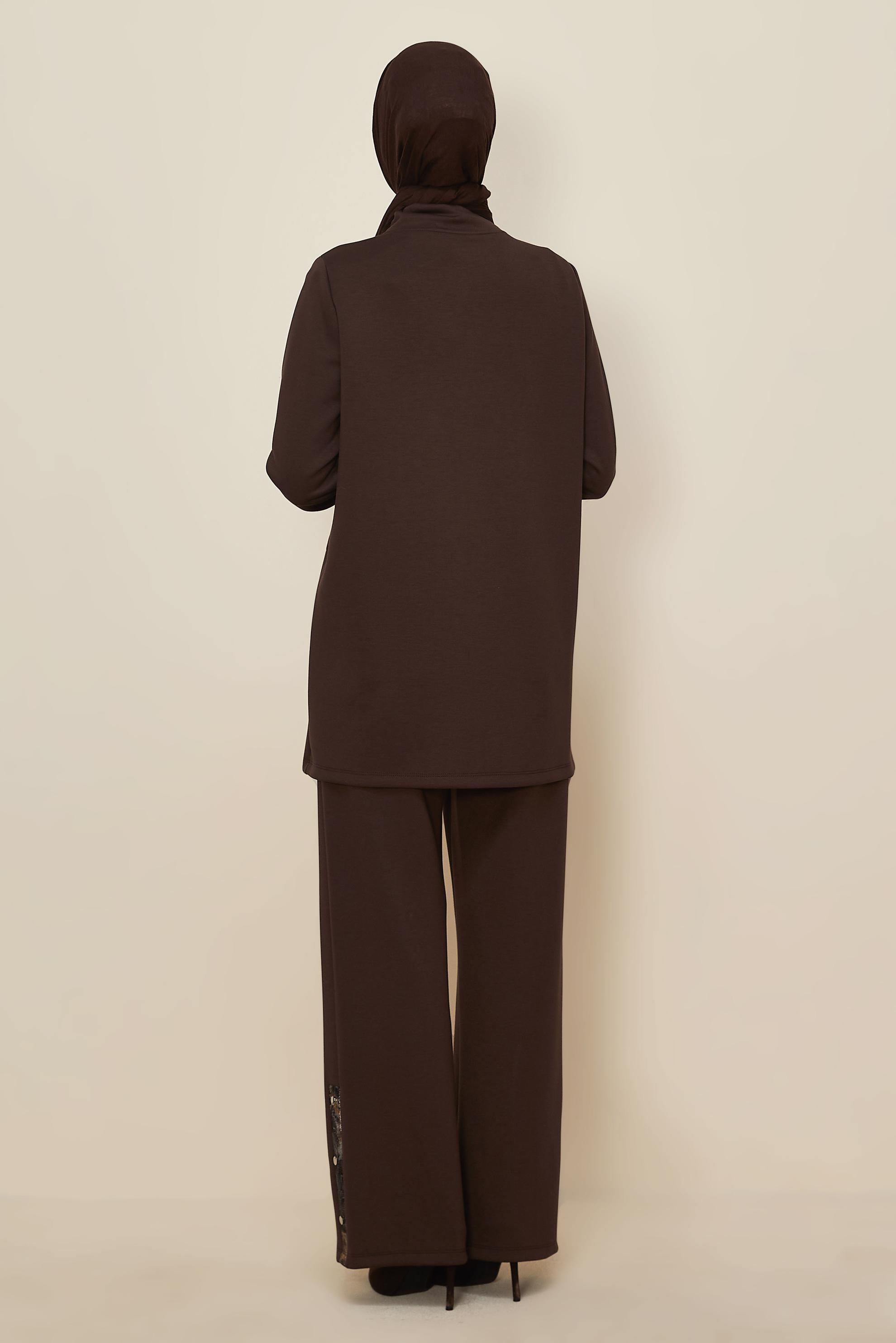 Hijab clothing BROWN SEQUIN DETAILED TRACKSUIT 45912