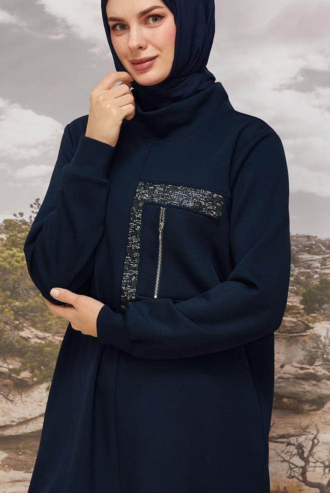 Vêtements hijab BLEU MARINE ENSEMBLE DE SURVÊTEMENT DÉTAILLÉ À PAILLETTES 45912 - ALVİNA