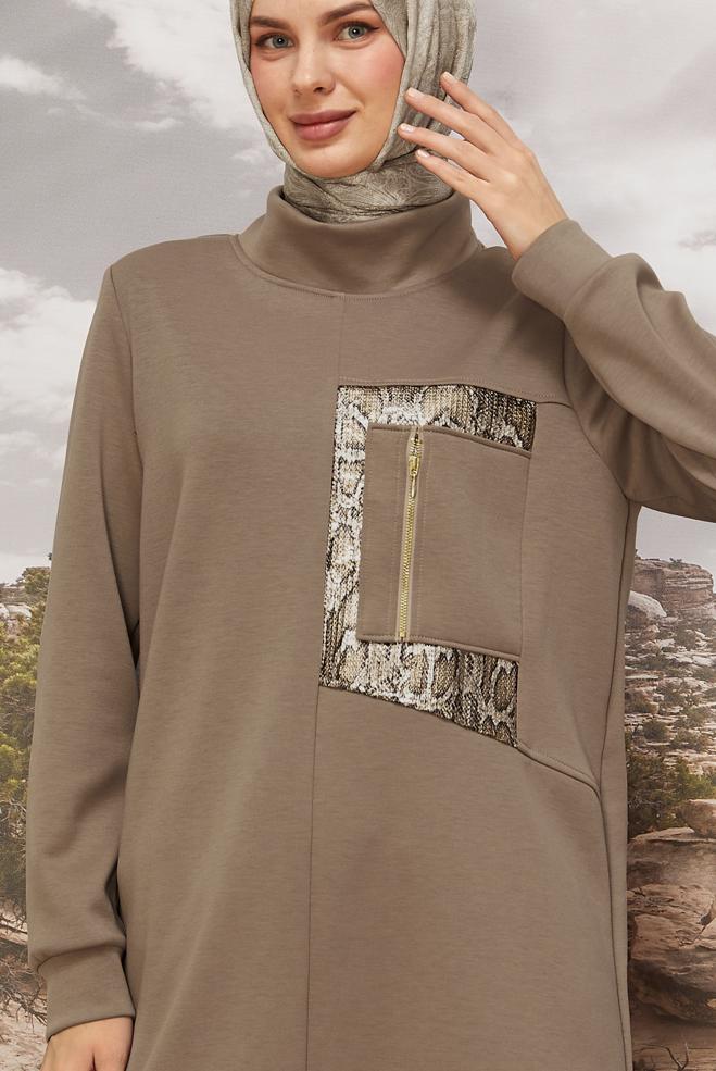 Vêtements hijab SABLE ENSEMBLE DE SURVÊTEMENT DÉTAILLÉ À PAILLETTES 45912 - ALVİNA