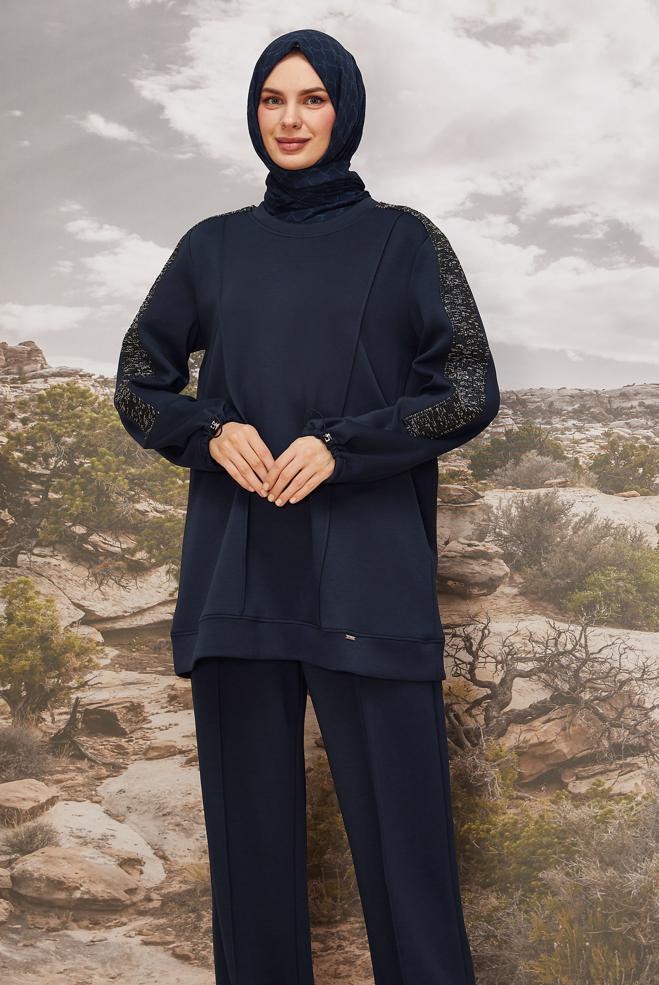 Tesettür giyim LACİVERT 45913 CHAKRA 2&prime;Lİ PANT.EŞOF.TK.40-48 TEK 38 - ALVİNA