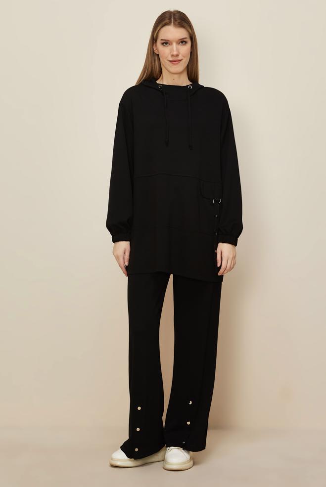 Tesettür giyim SİYAH KAPÜŞONLU EŞOFMAN TAKIMI 45914 - ALVİNA