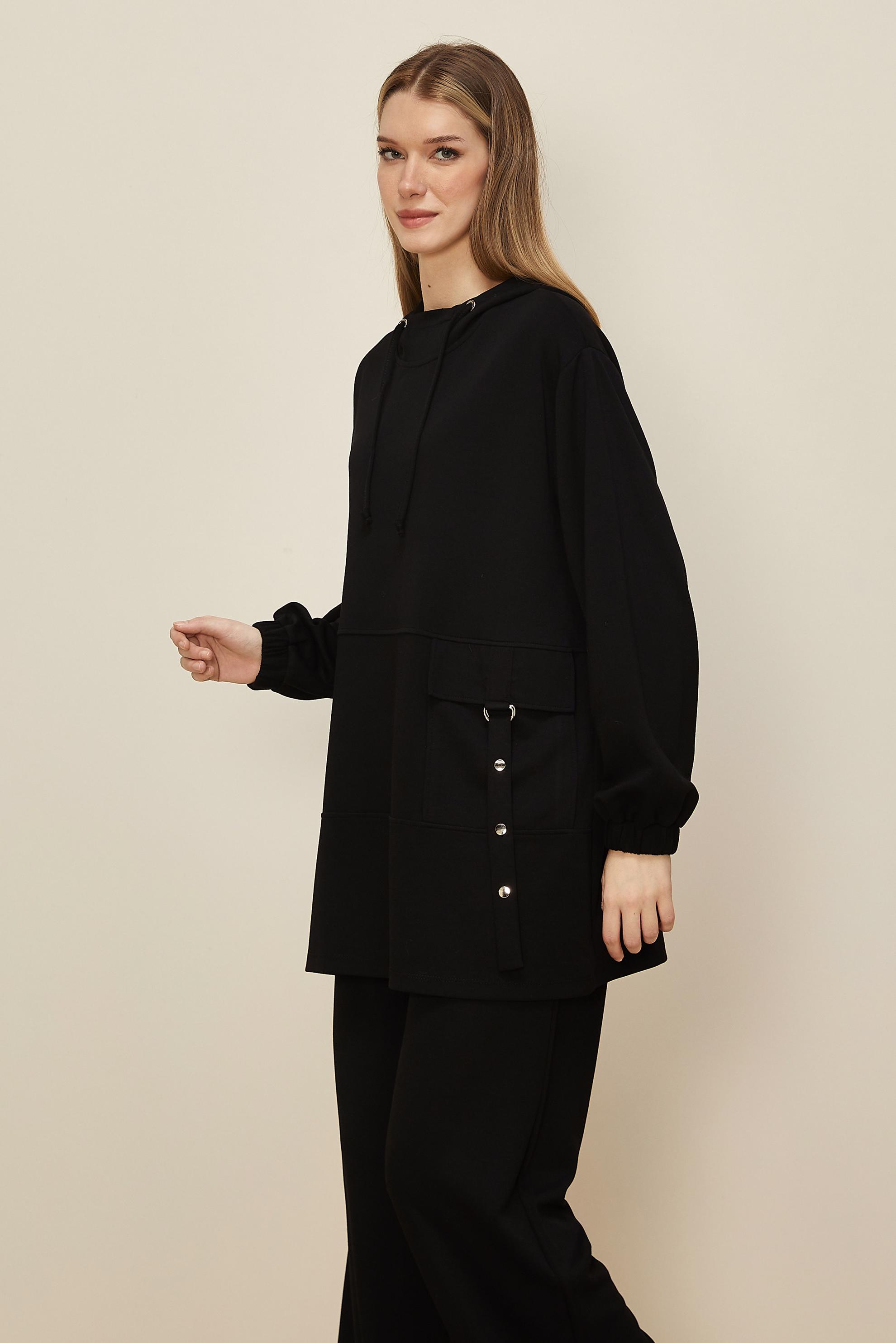 Tesettür giyim SİYAH KAPÜŞONLU EŞOFMAN TAKIMI 45914