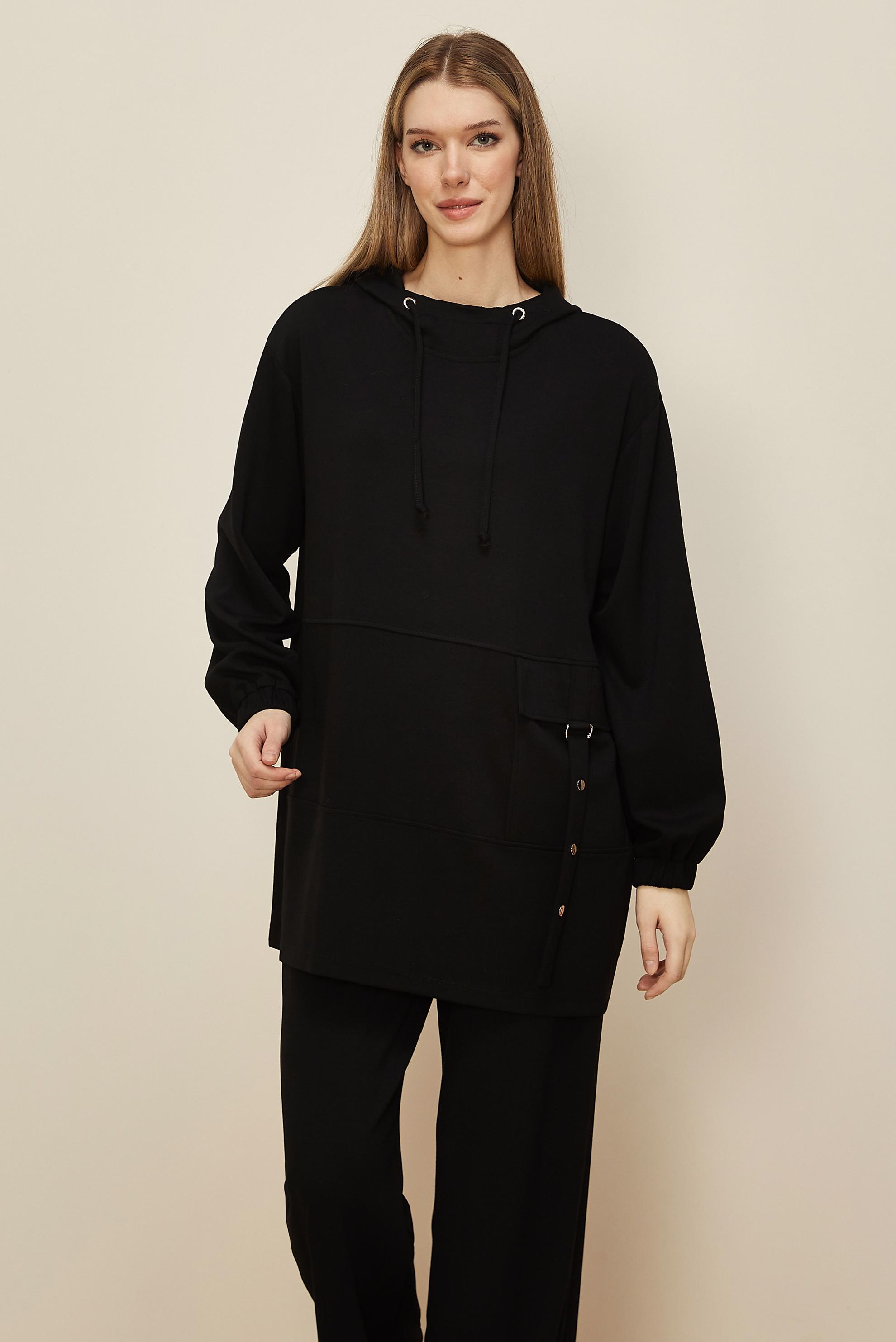 Tesettür giyim SİYAH KAPÜŞONLU EŞOFMAN TAKIMI 45914