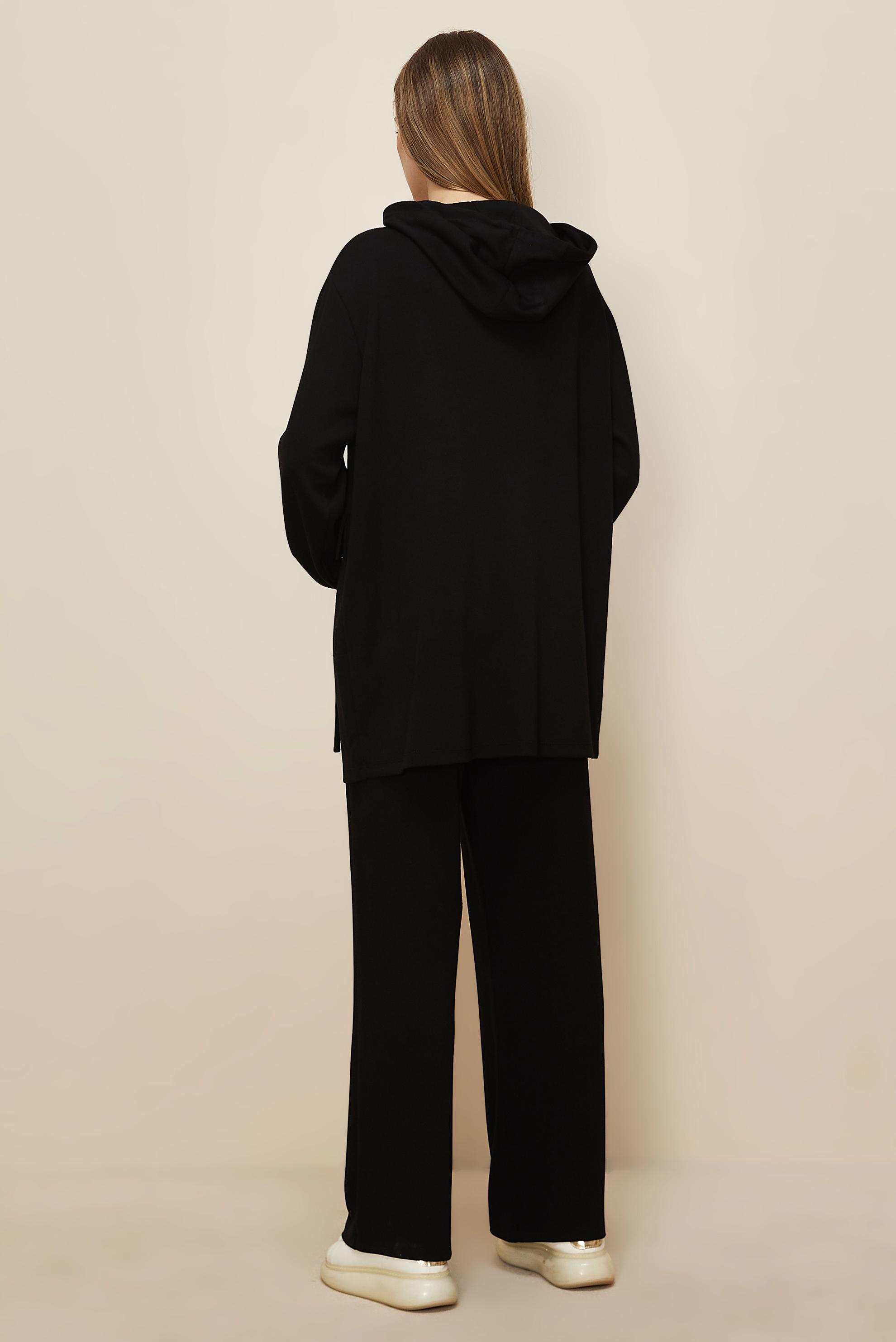 Tesettür giyim SİYAH KAPÜŞONLU EŞOFMAN TAKIMI 45914