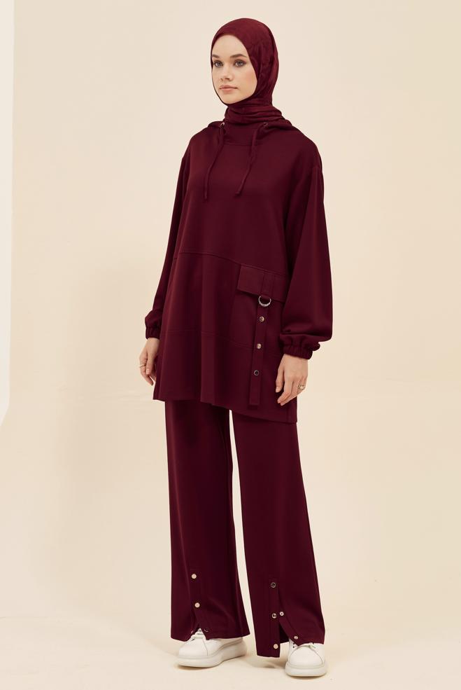 Vêtements hijab ROUGE BORDEAUX ENSEMBLE SURVÊTEMENT À CAPUCHE 45914 - ALVİNA