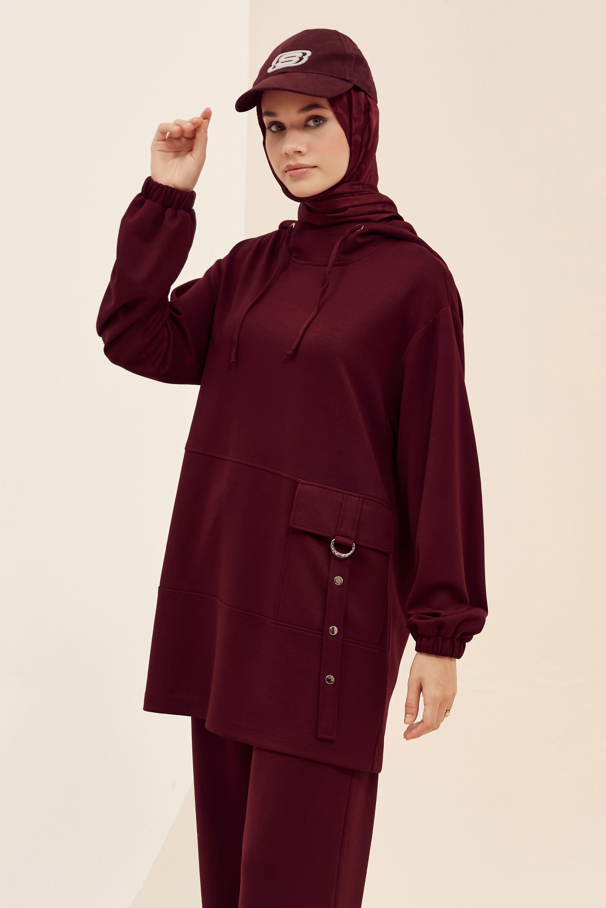 Vêtements hijab ROUGE BORDEAUX ENSEMBLE SURVÊTEMENT À CAPUCHE 45914